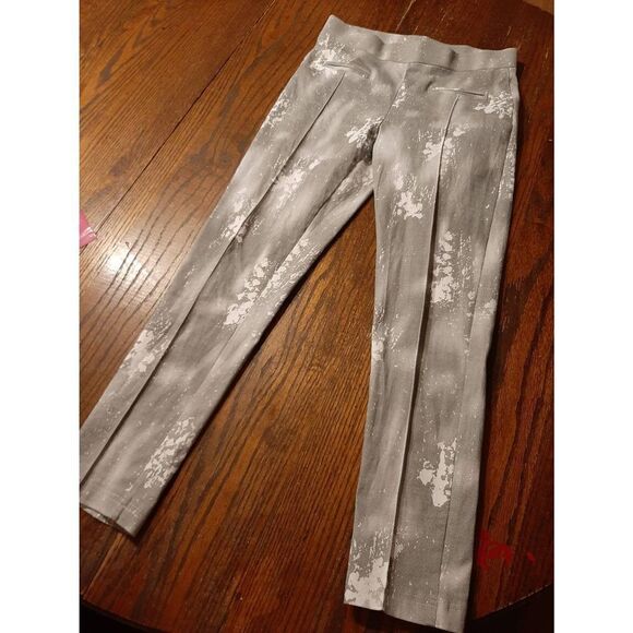 Medium Ravel Grey White Mid Rise Slip On Stretch Cropped Ankle Casual Pants - Picture 1 of 3